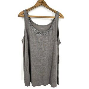 New Eileen Fisher Linen Jersey Tank Top Womens XL Smoke Grey Sequins